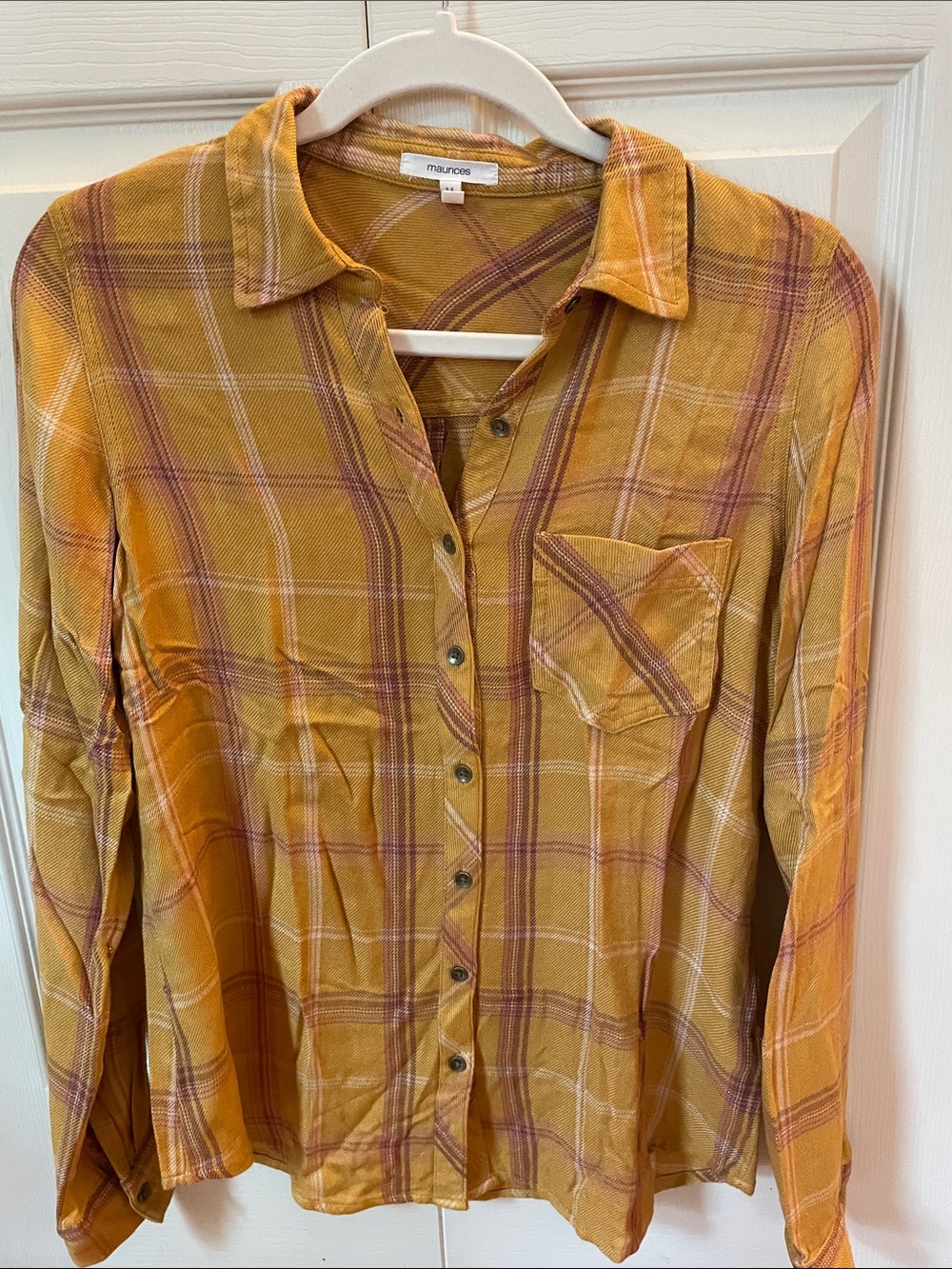 Maurices Men's Plaid Button-Down Shirt - Mustard with Maroon Accents